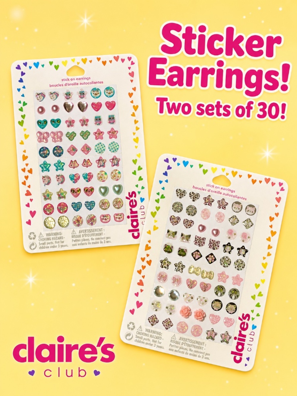 Claire’s Stick-On Earrings Bundle | 2 Packs | Cats, Unicorns, Hearts & Animal Pr
